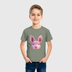 Футболка хлопковая детская Розовый заяц - портрет кролика, цвет: авокадо — фото 2