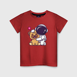 Футболка хлопковая детская Космонавт и пёсик, цвет: красный