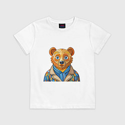 Футболка хлопковая детская Медведь в стиле Ван Гога, цвет: белый