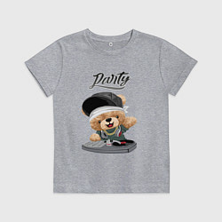 Футболка хлопковая детская Плюшевый медвежонок диджей, цвет: меланж