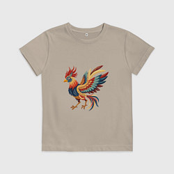 Футболка хлопковая детская Грозный петух готов к бою, цвет: миндальный