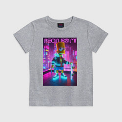 Футболка хлопковая детская Neon Bart - with skateboard ai art fantasy, цвет: меланж