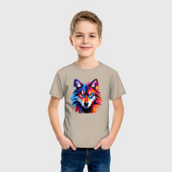 Футболка хлопковая детская Красочный волк поп арт, цвет: миндальный — фото 2