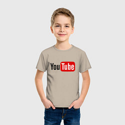 Футболка хлопковая детская You tube logo, цвет: миндальный — фото 2