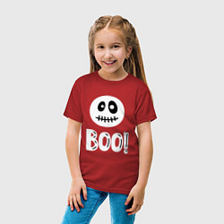 Футболка хлопковая детская Страшный белый смайлик: Буу!, цвет: красный — фото 2