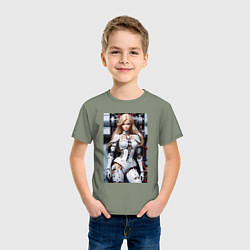 Футболка хлопковая детская Кибер Барби - нейросеть фантазия, цвет: авокадо — фото 2