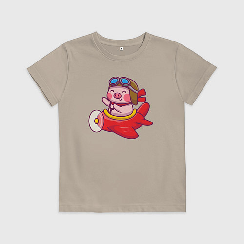 Детская футболка Поросёнок авиатор / Миндальный – фото 1