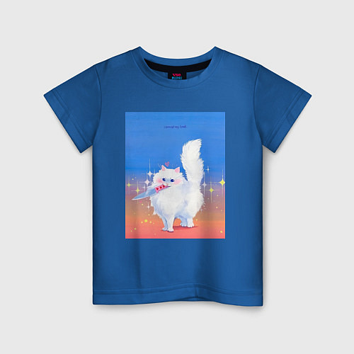 Детская футболка Кошечка с ножом на пределе / Синий – фото 1