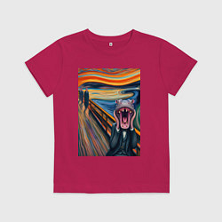 Футболка хлопковая детская Бегемот кричит - мем живопись от нейросети, цвет: маджента