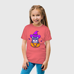 Футболка хлопковая детская Kitty halloween, цвет: коралловый — фото 2