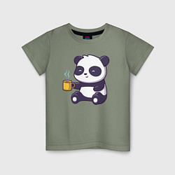 Футболка хлопковая детская Панда с кофе, цвет: авокадо