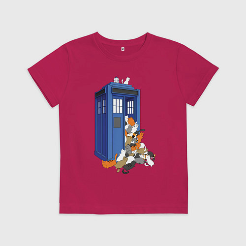 Детская футболка Тардис и котики / Маджента – фото 1