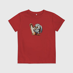 Футболка хлопковая детская Гарпия играет на арфе и поет, цвет: красный