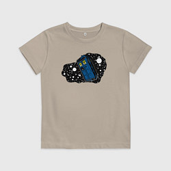 Футболка хлопковая детская Тардис и звёзды, цвет: миндальный