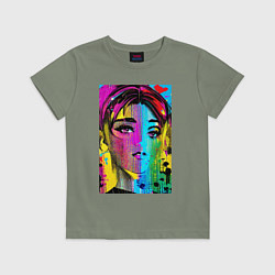 Футболка хлопковая детская Портрет девушки - нейросеть, цвет: авокадо