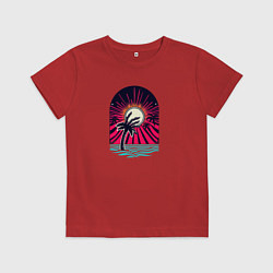 Футболка хлопковая детская Ретро пальма с рукой зомби, цвет: красный