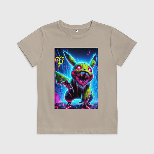 Детская футболка Pikachu - nightmare ai art fantasy / Миндальный – фото 1