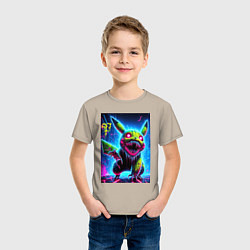 Футболка хлопковая детская Pikachu - nightmare ai art fantasy, цвет: миндальный — фото 2