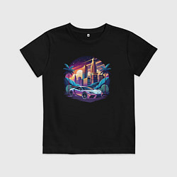 Футболка хлопковая детская Автомобиль в ночном городе, цвет: черный