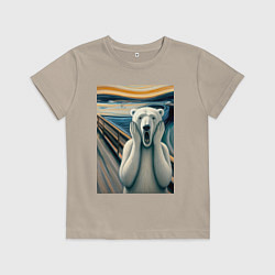 Футболка хлопковая детская Полярный медведь кричит на картине Эдварда Мунка, цвет: миндальный