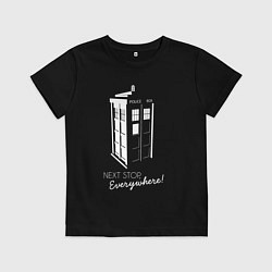 Футболка хлопковая детская Остановка тардис везде, цвет: черный