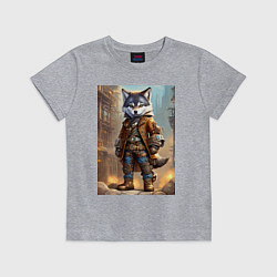 Футболка хлопковая детская Прикольный волчонок - стимпанк, цвет: меланж