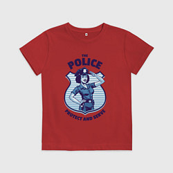 Футболка хлопковая детская Полиция - служить и защищать, цвет: красный