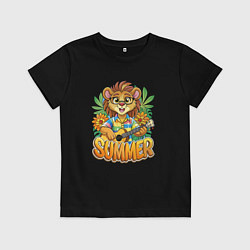 Футболка хлопковая детская Лев играет на гитаре жаркое лето, цвет: черный
