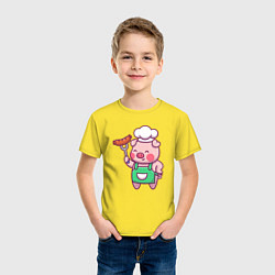 Футболка хлопковая детская Свинка кулинар, цвет: желтый — фото 2
