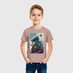 Футболка хлопковая детская Cool dragon - ai art fantasy, цвет: пыльно-розовый — фото 2