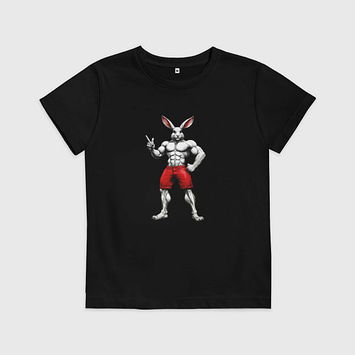 Детская футболка Заяц победитель / Черный – фото 1