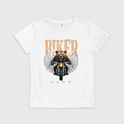 Футболка хлопковая детская Байкерский медведь с мотоциклом, цвет: белый