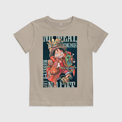 Футболка хлопковая детская Ван-Пис Луффи Монки Д мясо, цвет: миндальный