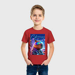 Футболка хлопковая детская Cyber capybara - neon metropolis, цвет: красный — фото 2