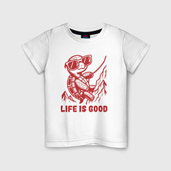 Футболка хлопковая детская Забавная позитивная черепаха альпинист, цвет: белый