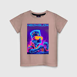 Футболка хлопковая детская Bart Simpson - neon fantasy ai art, цвет: пыльно-розовый