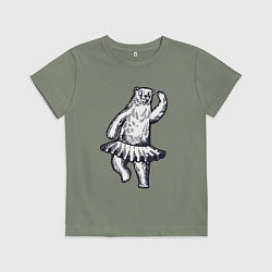Футболка хлопковая детская Мишка балерина, цвет: авокадо