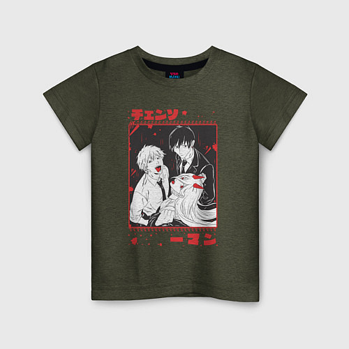 Детская футболка Человек-бензопила Денджи Пауэр Аки Хаякава / Меланж-хаки – фото 1