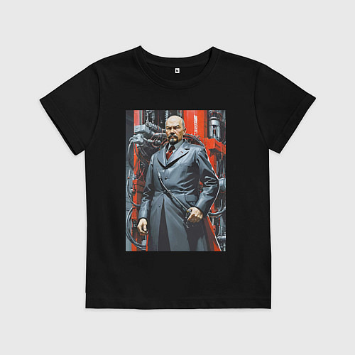 Детская футболка Ленин в кожанке - киберпанк / Черный – фото 1