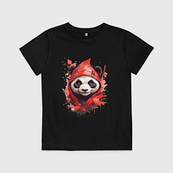 Футболка хлопковая детская Модная панда в красном капюшоне, цвет: черный