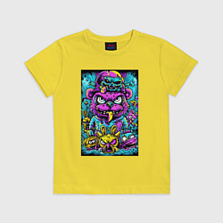 Футболка хлопковая детская Сказочные монстры в ярких неоновых красках, цвет: желтый