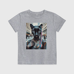 Футболка хлопковая детская Пантера панк из Нью-Йорка - нейросеть, цвет: меланж