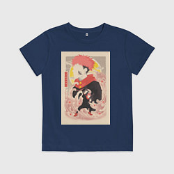 Футболка хлопковая детская Магическая битва Сукуна Рёмэн арт, цвет: тёмно-синий