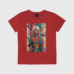 Футболка хлопковая детская Белокурая индейская девушка в японском кимоно - жи, цвет: красный