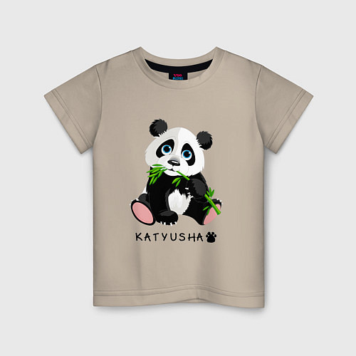 Детская футболка Панда Катюша с бамбуком / Миндальный – фото 1