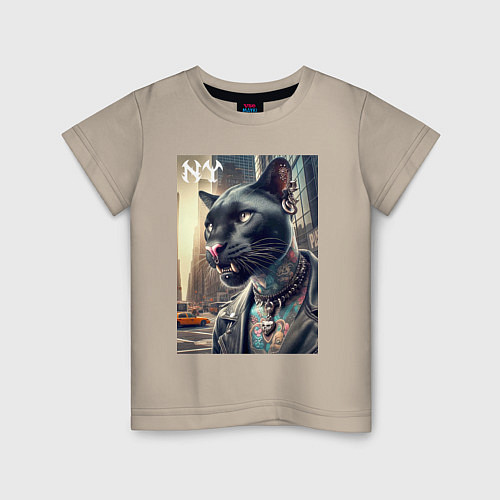 Детская футболка Cool dude panther from New York - ai art / Миндальный – фото 1