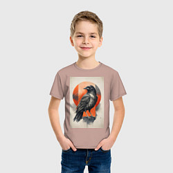 Футболка хлопковая детская Силуэт черной ворон, цвет: пыльно-розовый — фото 2