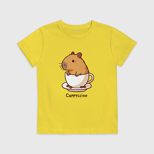 Детская футболка Забавная капибара в чашке кофе капичино / Желтый – фото 1