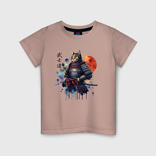 Детская футболка Cat samurai - bushido ai art / Пыльно-розовый – фото 1