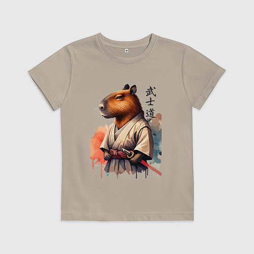 Детская футболка Capybara samurai - ai art fantasy / Миндальный – фото 1